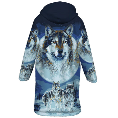 Native American Wolfs Snow Horn Button Long Fleece Windbreaker NBD