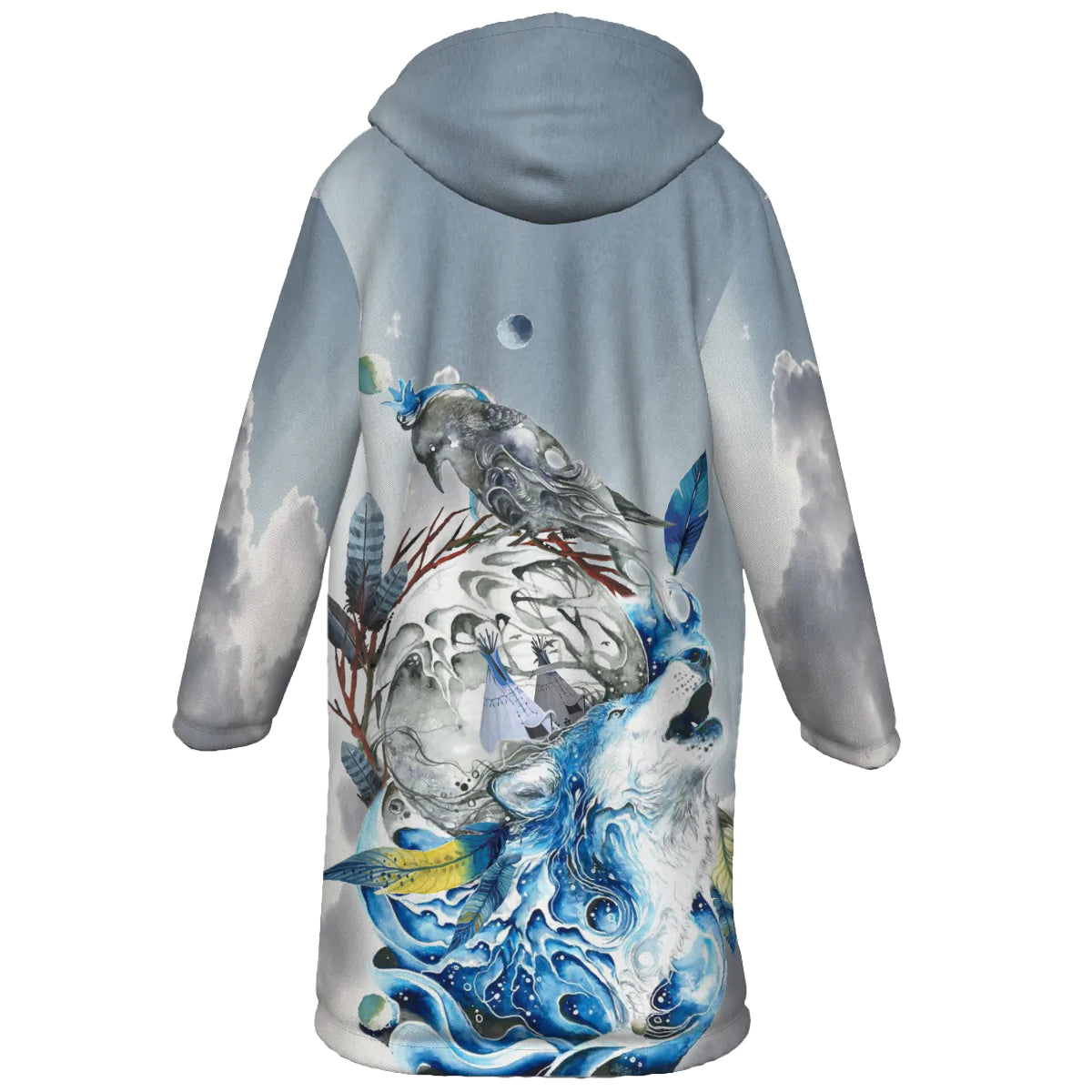 Wolf & Fish Water Art Horn Button Long Fleece Windbreaker NBD