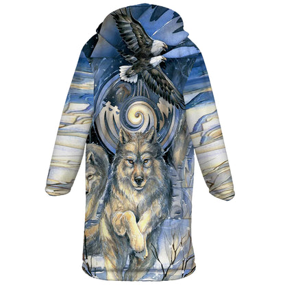 Wild Wolfs Spirit Horn Button Long Fleece Windbreaker NBD