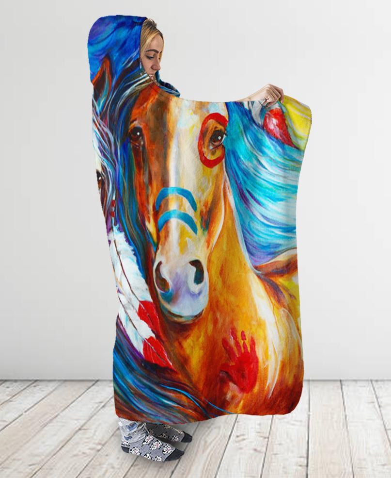 Colored Horse Hooded Blanket NBD