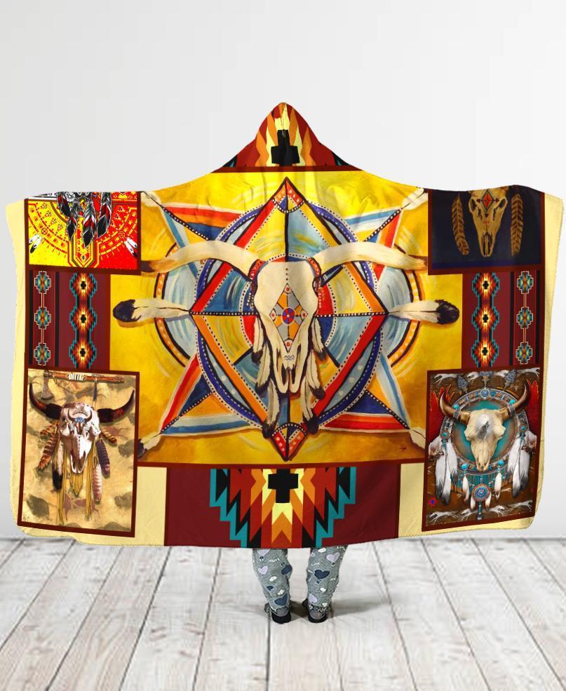 Native Buffalo Pattern Hooded Blanket NBD