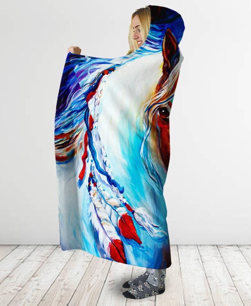 Colored Horse Hooded Blanket NBD