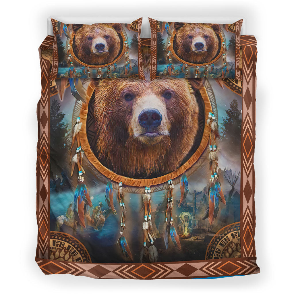 Brown Bear Dreamcatcher Native American Bedding Set