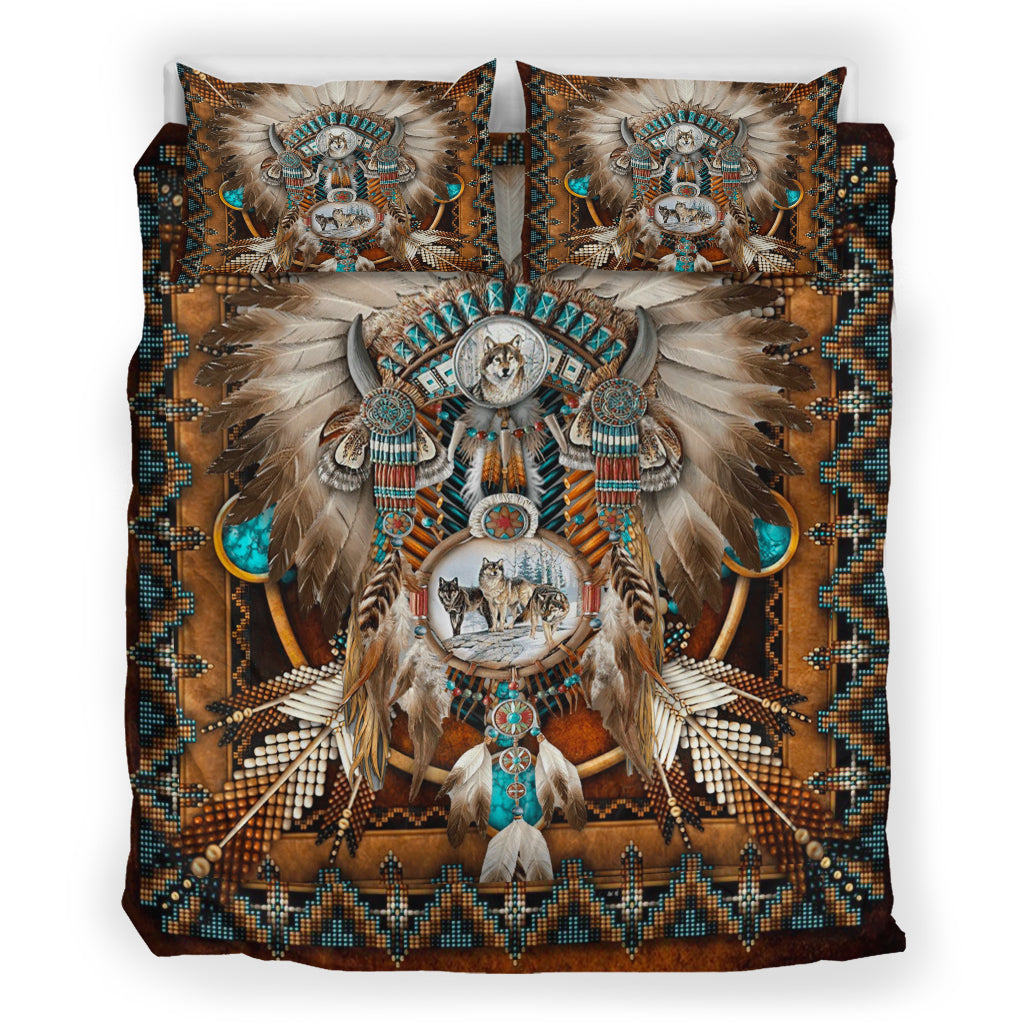 Brown Wolf DreamCatcher Native American Bedding Set