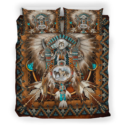Brown Wolf DreamCatcher Native American Bedding Set