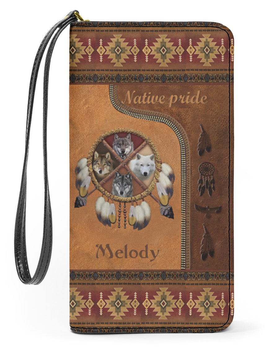 CUSTOM NAME HERE - CustNative American Wolves Womens Clutch Purse NBD