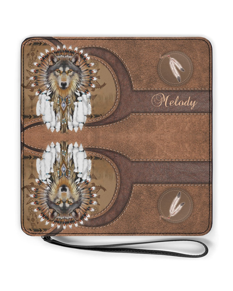 CUSTOM NAME HERE - Native American Wolf Womens Clutch Purse NBD