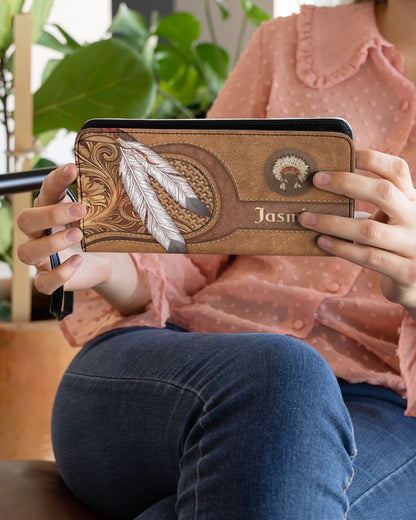 CUSTOM NAME HERE - Native American Wolves Womens Clutch Purse 12 NBD