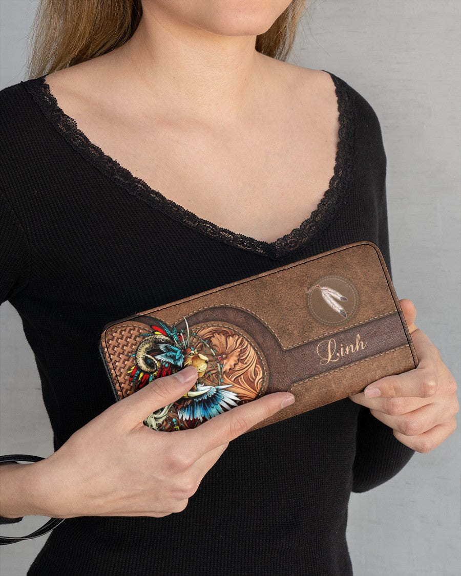CUSTOM NAME HERE - Native American Wolves Womens Clutch Purse 02 NBD
