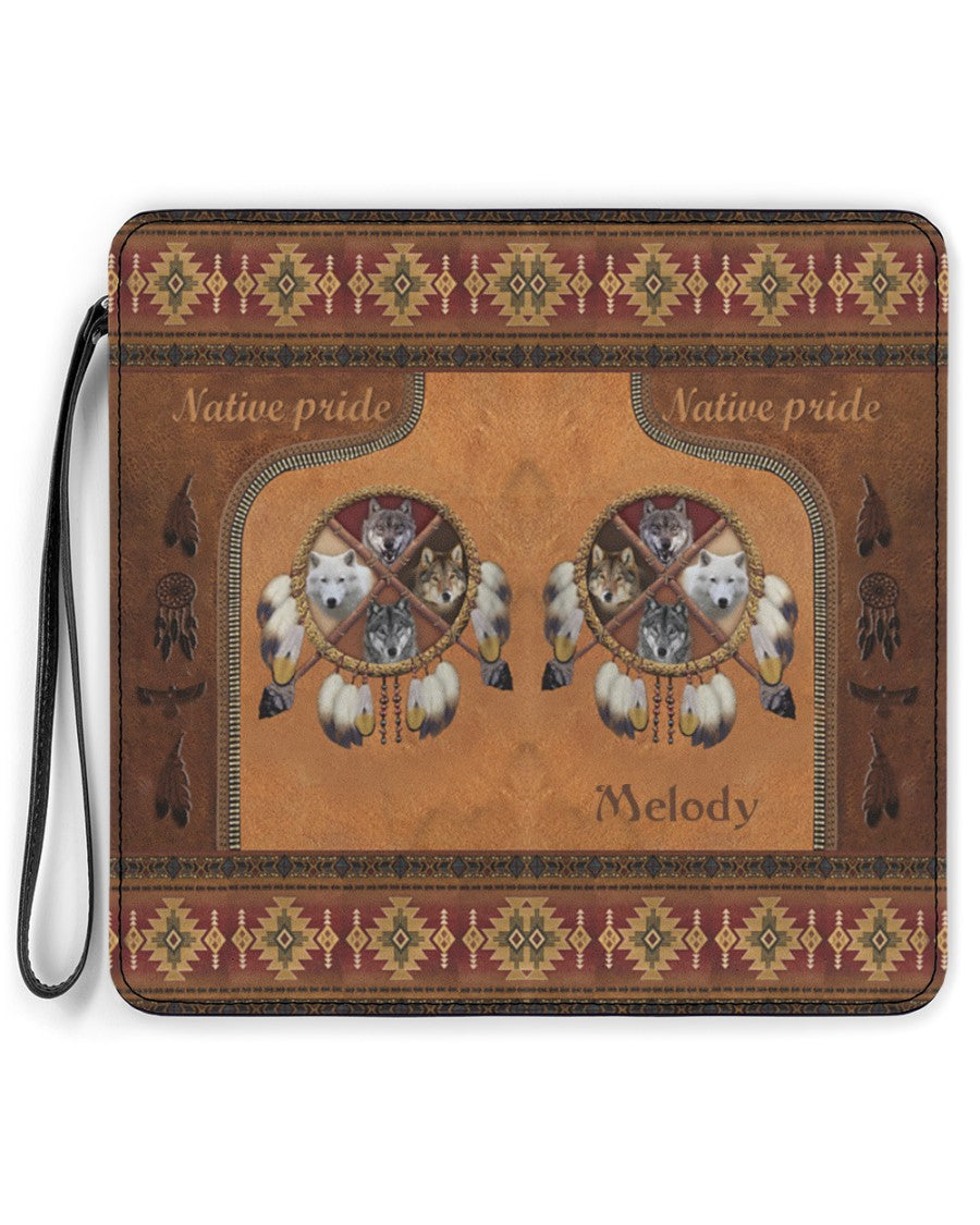 CUSTOM NAME HERE - CustNative American Wolves Womens Clutch Purse NBD