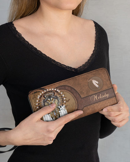 CUSTOM NAME HERE - Native American Wolf Womens Clutch Purse NBD