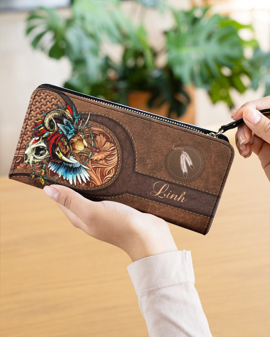 CUSTOM NAME HERE - Native American Wolves Womens Clutch Purse 02 NBD
