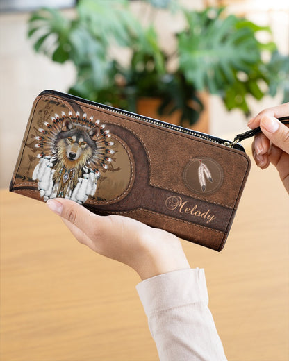 CUSTOM NAME HERE - Native American Wolf Womens Clutch Purse NBD