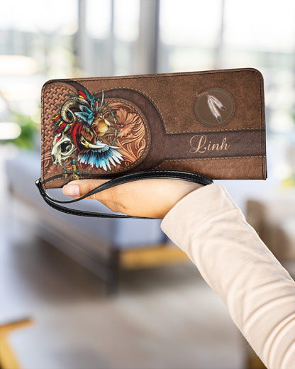 CUSTOM NAME HERE - Native American Wolves Womens Clutch Purse 02 NBD