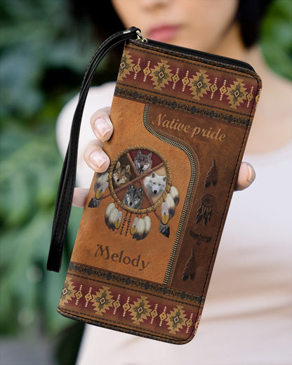 CUSTOM NAME HERE - CustNative American Wolves Womens Clutch Purse NBD