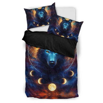 Blue Galaxy Wolf Bedding Set