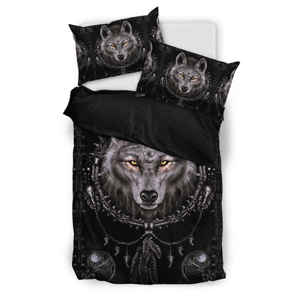 Black Native Wolf Bedding Set