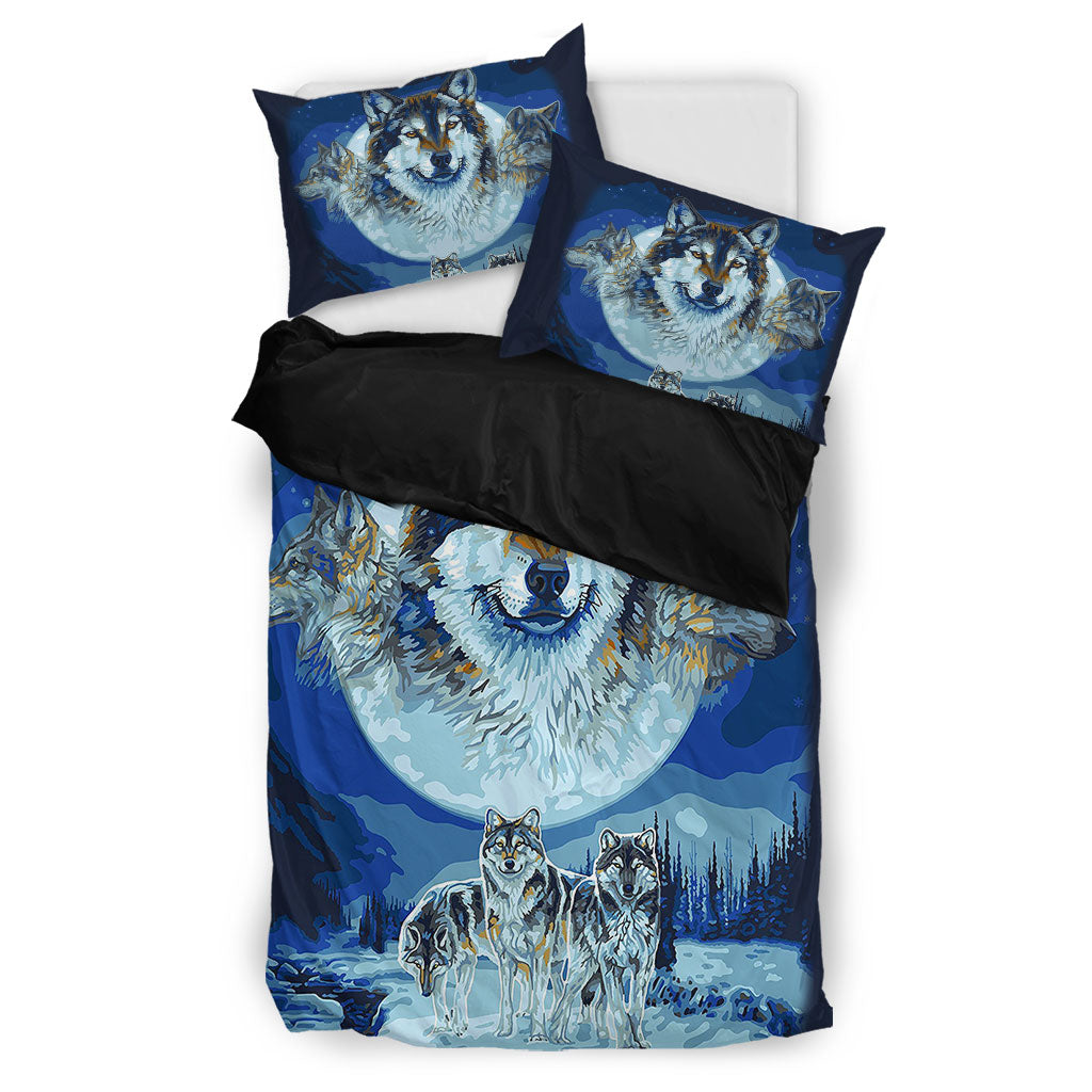 Blue Native Wolf Bedding Set